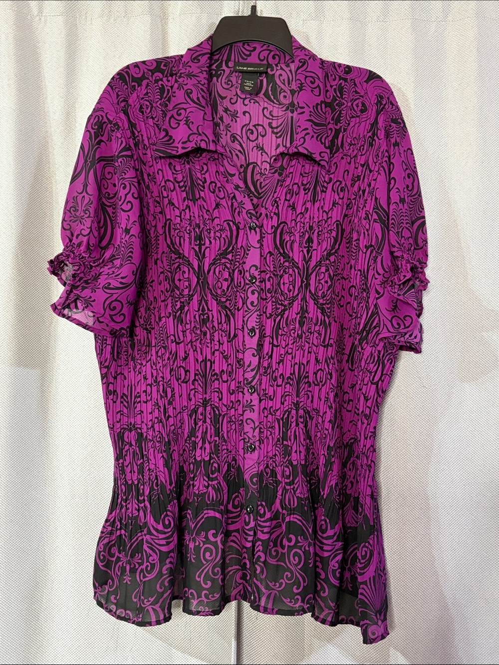 Lane Bryant Purple and Black Ornate Button-Down Blouse